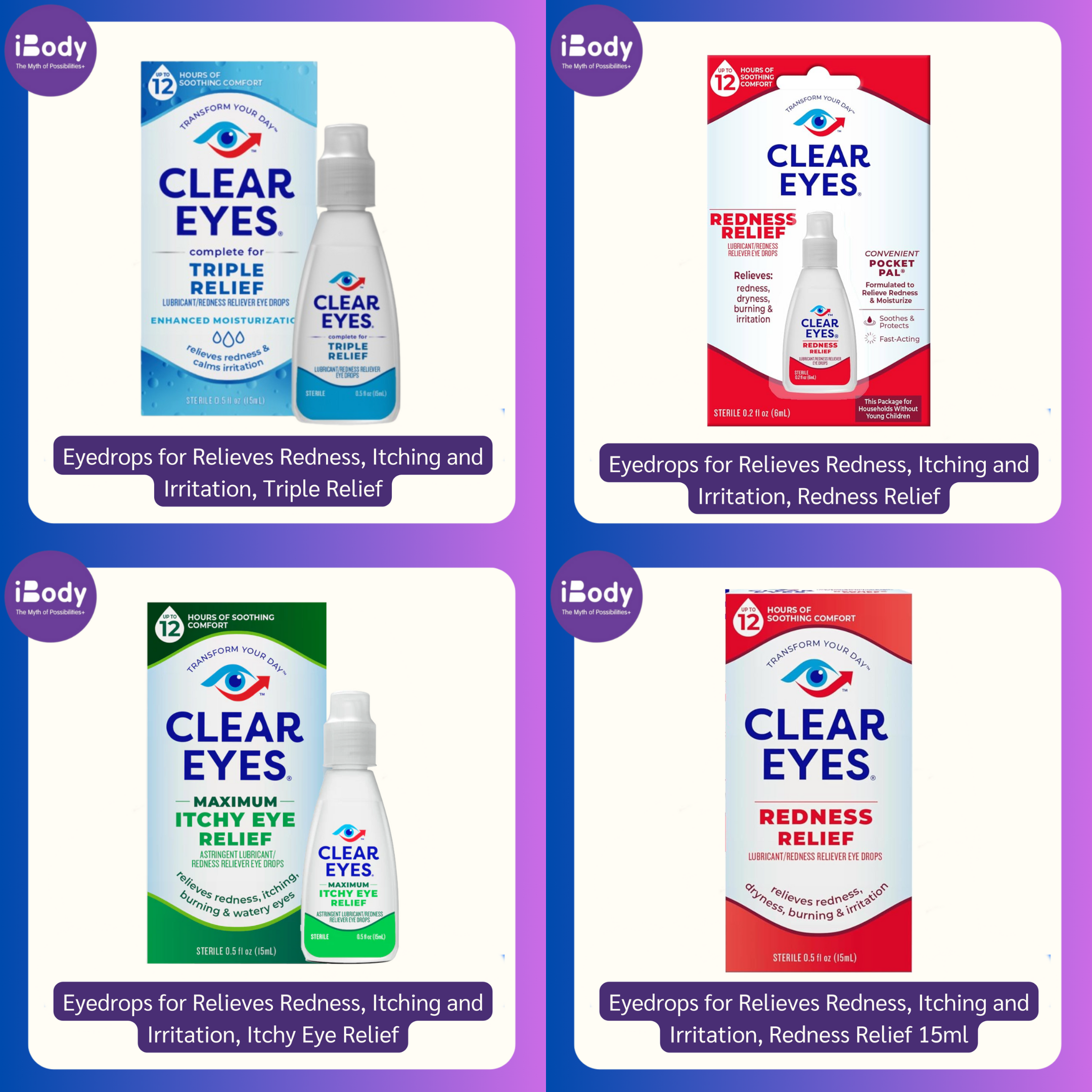 70% Sale!!! EXP.09/25Clear Eyes® Eyedrops for Relieves Redness, Itching and Irritation ผลิตภัณฑ์หยอดตา น้ำยาหยอดตา