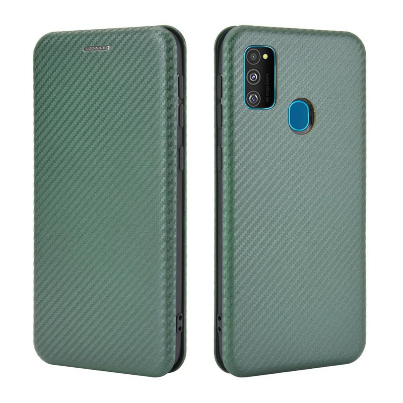เคส Samsung Galaxy M21 #เคสฝาพับลายคาร์บอนไฟเบอร์มีช่องใส่การ์ด Carbon Fiber Wallet Card Slot Magnet Stand Phone Cover