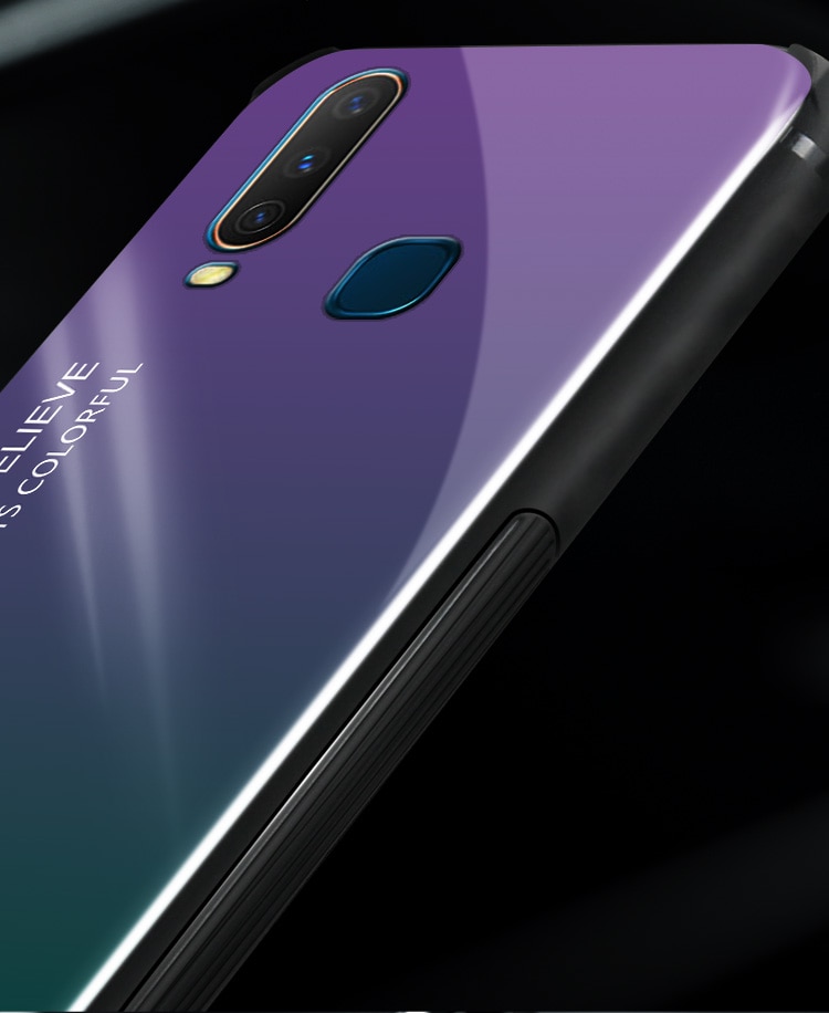 Case vivo Y17 #เคสฝาหลัง กระจกสีไล่โทนสี Glass + PC + TPU Hybrid Case