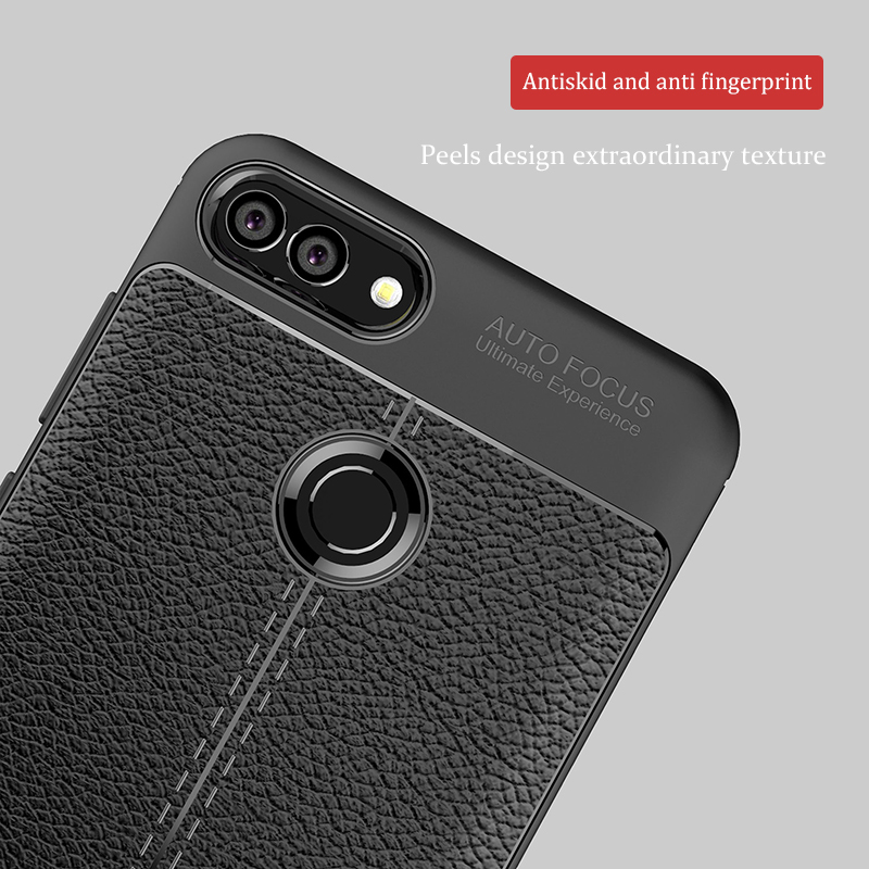 Case Huawei Y9 (2018) #เคสฝาหลัง TPU นิ่มลายหนัง PU ผิวลิ้นจี่ช่วยป้องกันลายนิ้วมือและกันลื่น