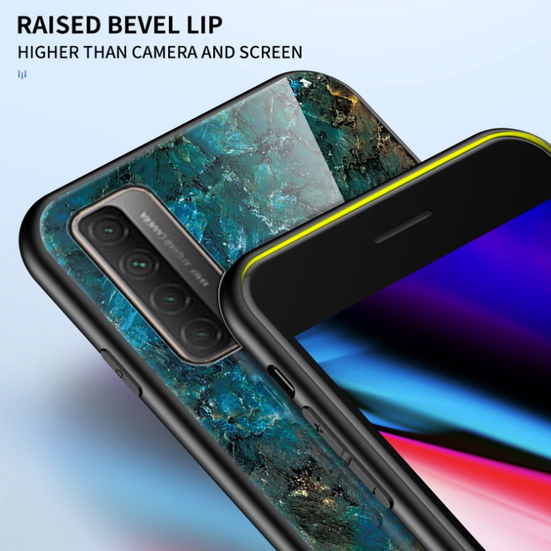 เคส Huawei Y7a #เคสฝาหลัง Gradient Color ลายหินอ่อน Glass + PC + TPU Hybrid Case