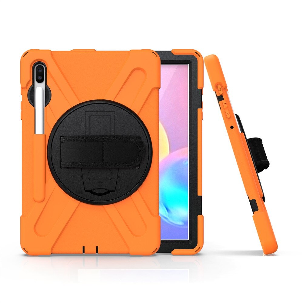 เคส Samsung Galaxy Tab S6 SM-T860 SM-T865 #เคสฝาหลังกันกระแทก X-Shape 360 Degree Rotary Kickstand PC + Silicone มีสายรัดมือ