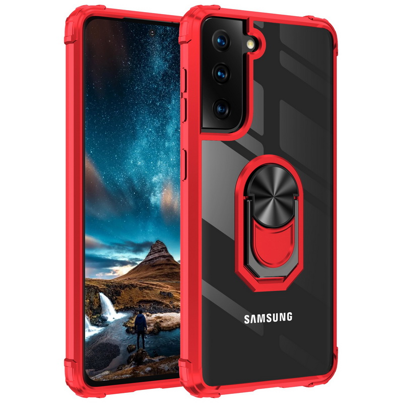 เคส Samsung Galaxy S21 FE 5G #เคสฝาหลังใสขอบทึบ +TPU Hybrid Case มีแหวนสวมนิ้วโลหะ