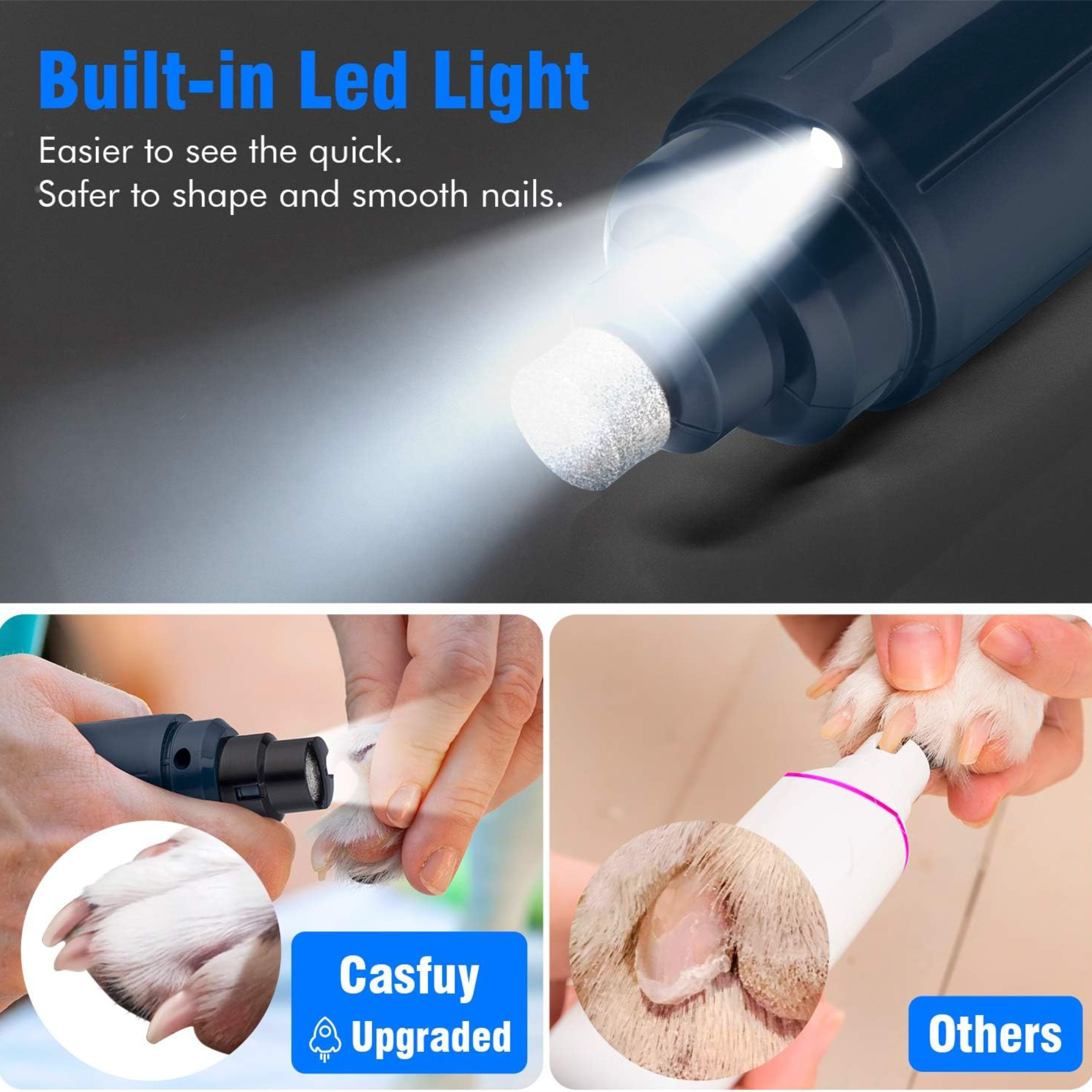 Casfuy® Professional Pet Nail Grinder - Dark Blue ที่ตัดเล็บ ที่ฝนเล็บ ตะไบเล็บ สุนัขและ แมว