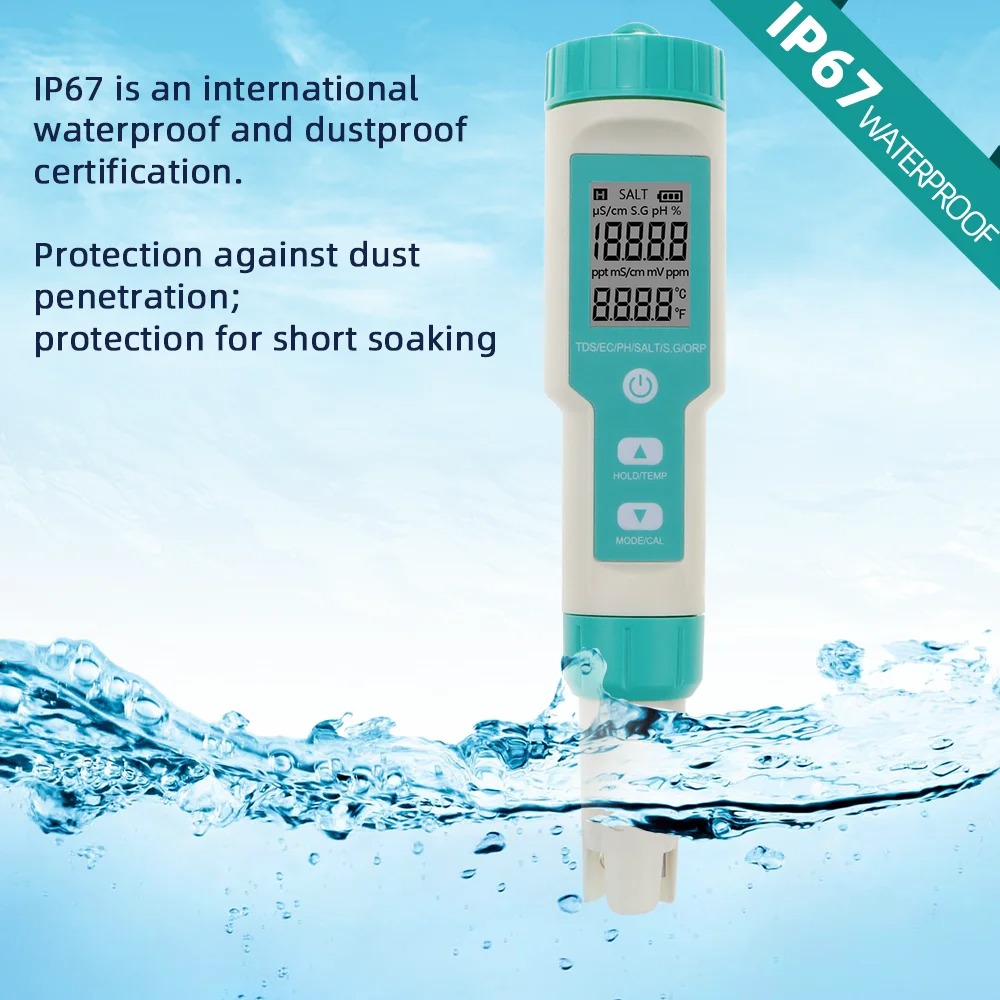7 in 1 PH TDS EC Salinity ORP S. IP67 Water Quality Tester