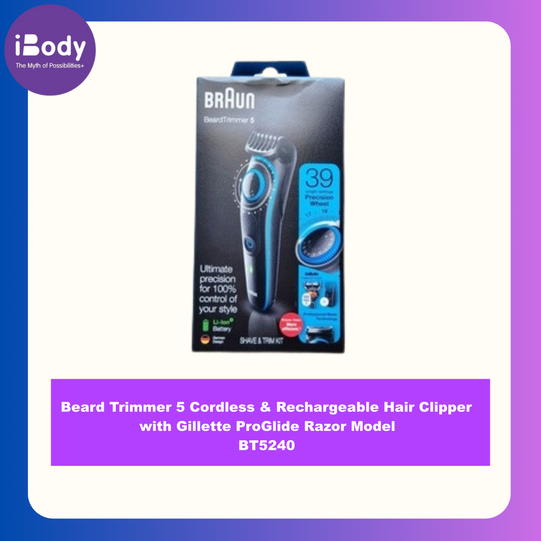 Braun® Beard Trimmer 5 Cordless & Rechargeable Hair Clipper with Gillette ProGlide Razor Model BT5240 เครื่องโกนหนวด