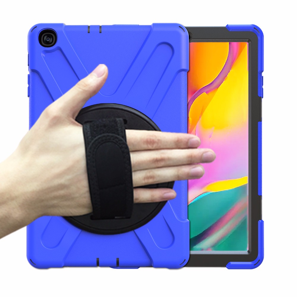 เคส Samsung Galaxy Tab A 10.1 (2019) SM-T510 SM-T515 #เคสฝาหลังกันกระแทก X-Shape 360 Degree Rotary Kickstand PC + Silicone มีสายรัดมือ