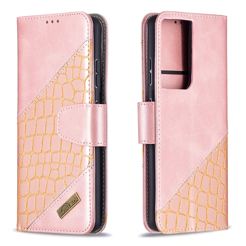 เคส Samsung Galaxy S21 Ultra 5G #เคสฝาพับหนัง PU ลายนูนมีช่องเสียบบัตร Luxury Crocodile Texture Wallet Emboss Leather Stand Phone Case