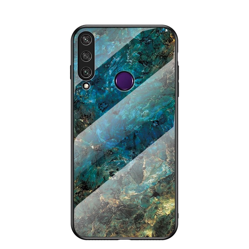 เคส Huawei Y7p #เคสฝาหลัง Gradient Color ลายหินอ่อน Glass + PC + TPU Hybrid Case