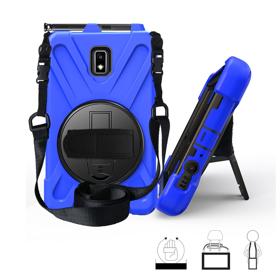 เคส Samsung Galaxy Tab Active 2 8.0 SM-T390 T395 T397 #เคสฝาหลังกันกระแทก X-Shape 360 Degree Rotary Kickstand PC + Silicone มีสายคล้องมือ มีสายคล้องคอ