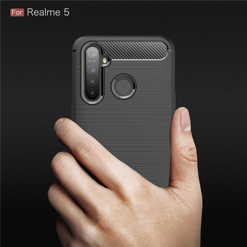 Case Realme 5/5s #เคสฝาหลัง TPU นิ่มคาร์บอนไฟเบอร์ผิวแบบขัดแปรง