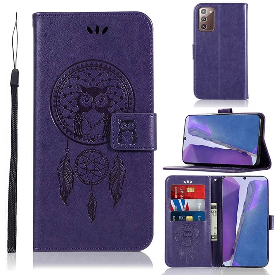 เคส Samsung Galaxy S20 #เคสฝาพับแบบกระเป๋าสตางค์ฝาพับหนัง PU ลายนกฮูก Imprint Owl Dream Catcher PU Leather