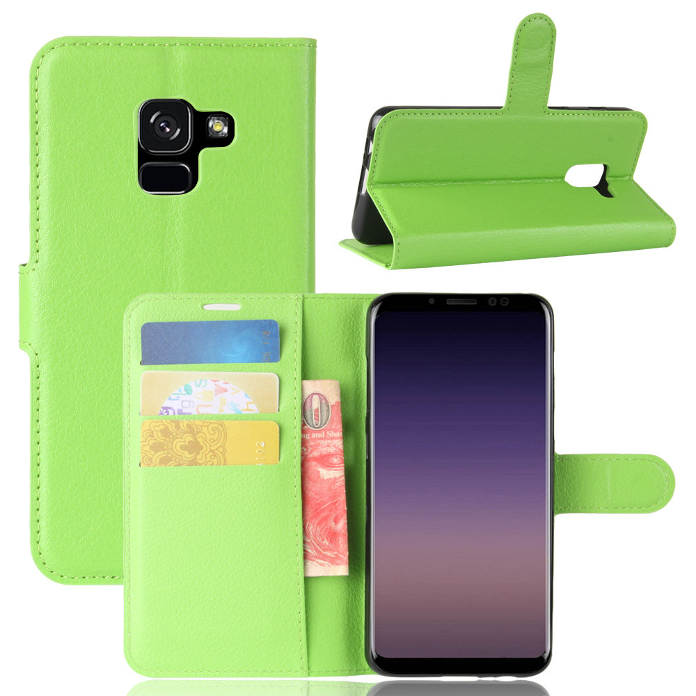 เคส Samsung Galaxy J6 (2018) #เคสฝาพับสไตล์กระเป๋าสตางค์หนัง PU ผิวลิ้นจี่สีสันสวยงาม