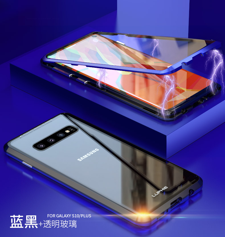 เคส Samsung Galaxy S10+ #เคสฝาครอบกระจกขอบโลหะดูดซับแม่เหล็ก Fully Protection Magnetic Adsorption Glass Metal Phone Protective