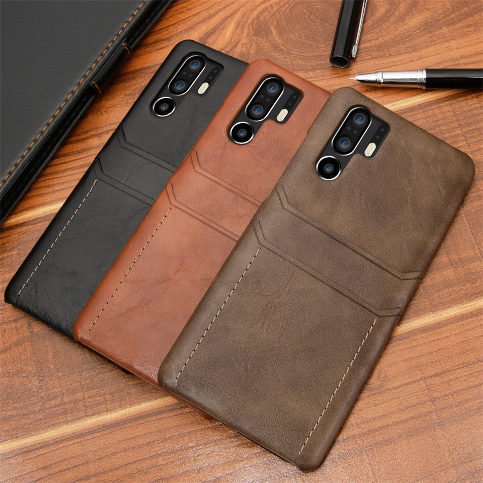 Case Huawei P30 Pro #เคสฝาหลังพลาสติกเคลือบหนัง PU มีช่องเสียบบัตร Dual Card Slots PU Leather PC