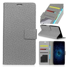 Case Samsung Galaxy A8+ (2018) #เคสฝาพับหนัง PU สไตล์กระเป๋าสตางค์ลายถักทอมีช่องใสบัตรและใส่รูปสวยงามทันสมัย