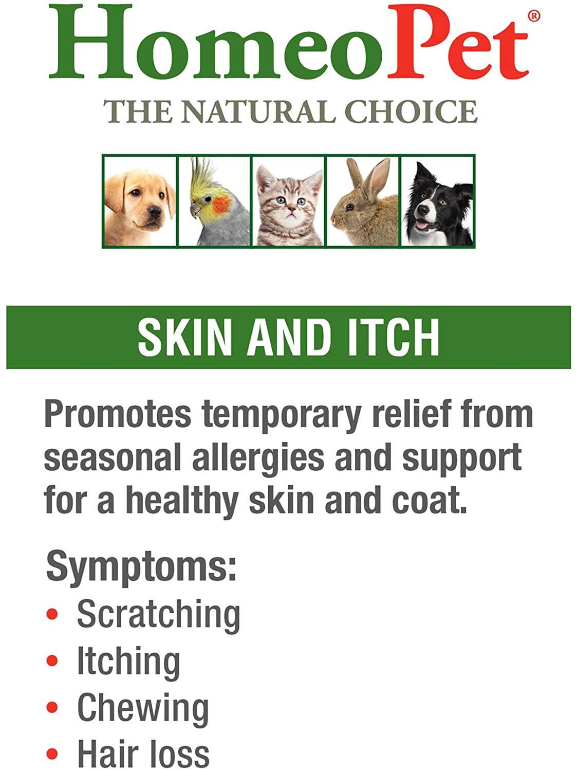 บรรเทาอาการแพ้ คัน ขนร่วง บำรุงขน สำหรับสัตว์เลี้ยง Skin and itch 15ml (HomeoPet®)