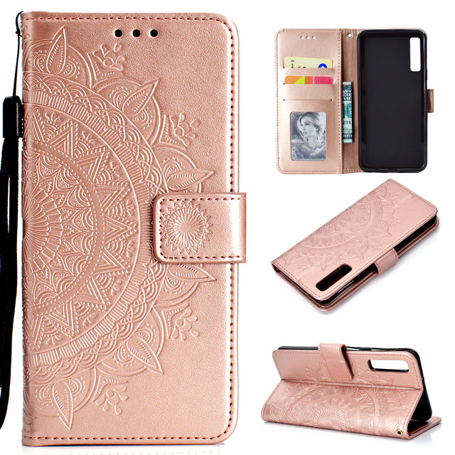 Case Samsung Galaxy A7 (2018) A750 #เคสฝาพับหนัง PU ปั้มลาย Imprint Mandala Flower