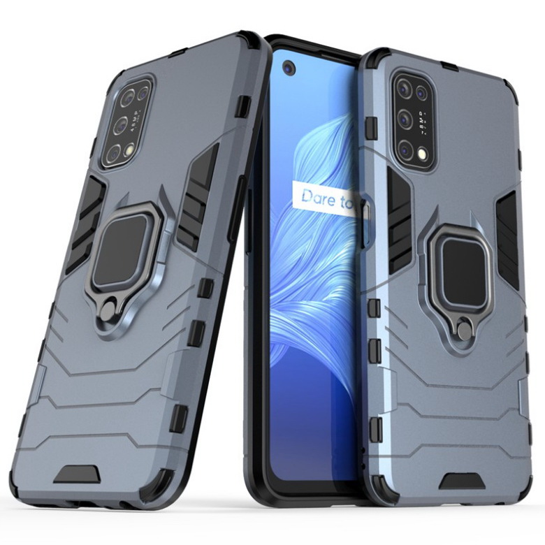 เคส Realme 7 5G #เคสฝาหลังพลาสติกแข็ง +TPU Hybrid Case มีแหวนสวมนิ้วโลหะ