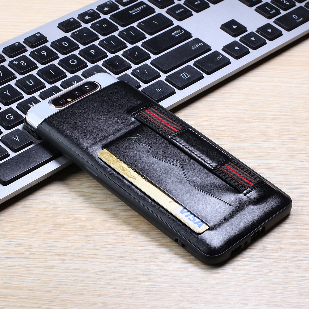 Case Samsung Galaxy A80 #เคสฝาหลังมีที่ใส่บัตรหนัง PU + TPU พร้อมสายรัดสวมนิ้ว