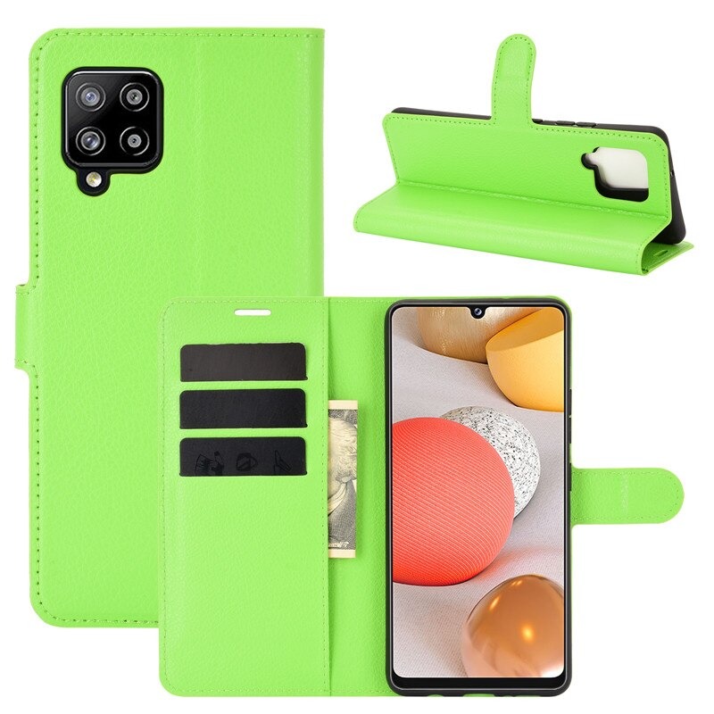 เคส Samsung Galaxy A42 5G #เคสฝาพับสไตล์กระเป๋าสตางค์หนัง PU ผิวลิ้นจี่