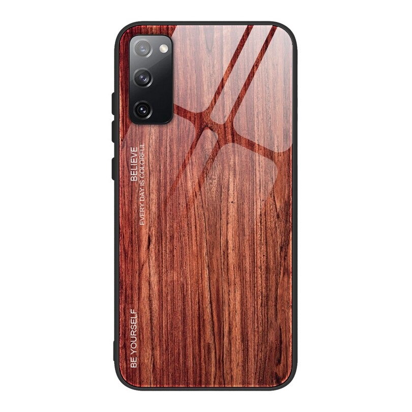 Case Samsung Galaxy S20 FE/S20 FE 5G #เคสฝาหลังกระจกลายผิวไม้ Case Hard Tempered glass Wood grain protect Back Cover