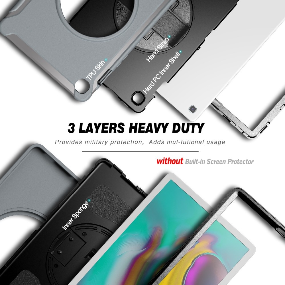 เคส Samsung Galaxy Tab S5e SM-T720 SM-T725 #เคสฝาหลังพลาสติกมีขาตั้งหมุนได้ 360° Swivel Kickstand PC + TPU Tablet Combo Shell with Hand Strap มีสายรัดมือ
