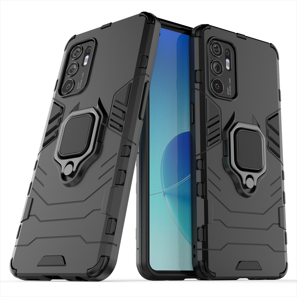 Case OPPO Reno 6Z 5G#เคสฝาหลังพลาสติกแข็ง +TPU Hybrid Case มีแหวนสวมนิ้วโลหะ