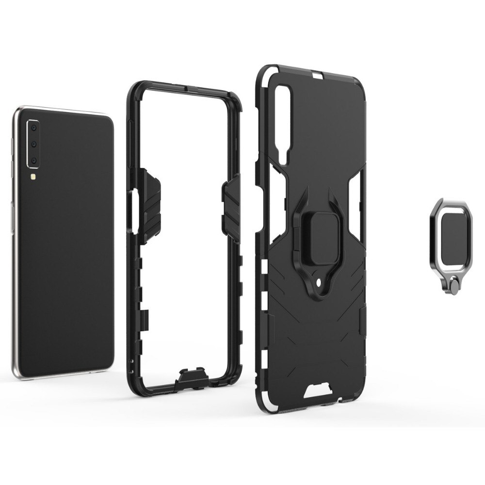 Case Samsung Galaxy A7 (2018) #เคสฝาหลังพลาสติกแข็ง +TPU Hybrid Case มีแหวนสวมนิ้วโลหะ