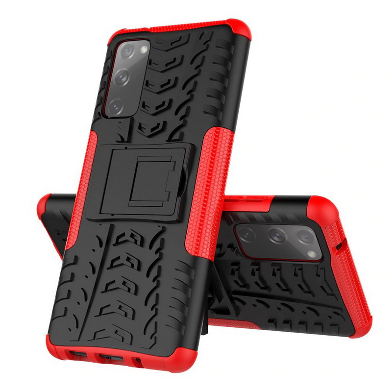 เคส Samsung Galaxy S20 FE / S20 FE 5G #เคสฝาหลังกันลื่น Cool Tyre Pattern Kickstand (PC + TPU)