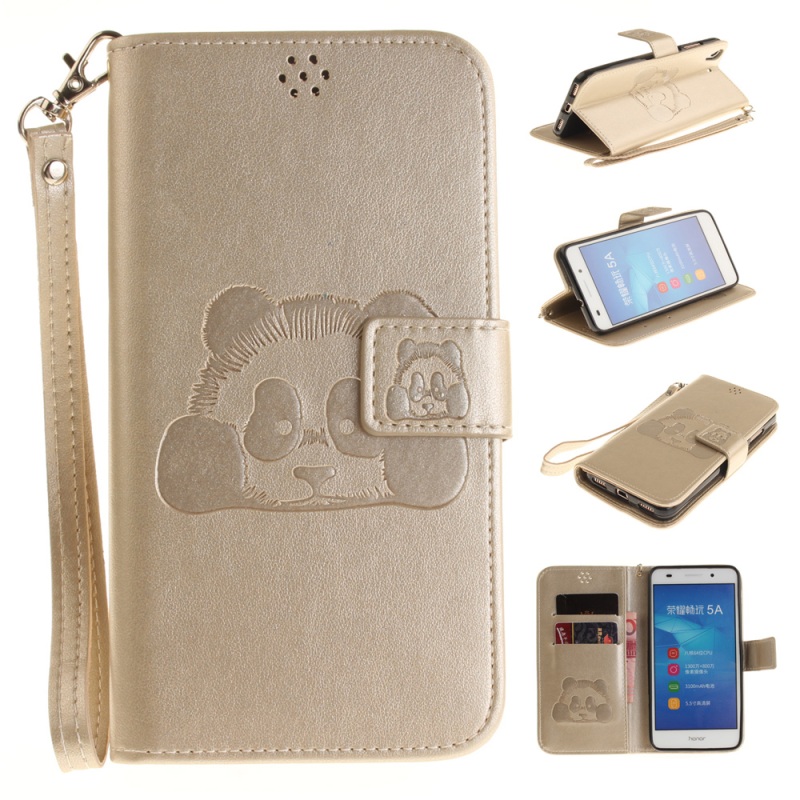 Case Huawei Y6 II #เคสหนังแบบฝาพับ ปั้มรูปแพนด้าสีสันสวยงาม