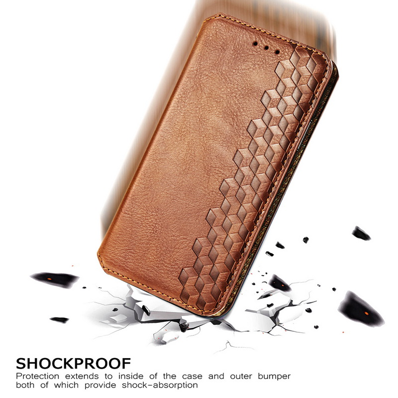 เคส OPPO A9 (2020) / OPPO A5 (2020)#เคสฝาพับแบบกระเป๋าสตางค์ Magnetic Flip Wallet Bracket Leather Lattice TPU Phone Case