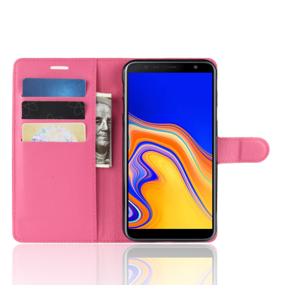 เคส Samsung Galaxy J4+ #เคสฝาพับสไตล์กระเป๋าสตางค์หนัง PU ผิวลิ้นจี่สีสันสวยงาม