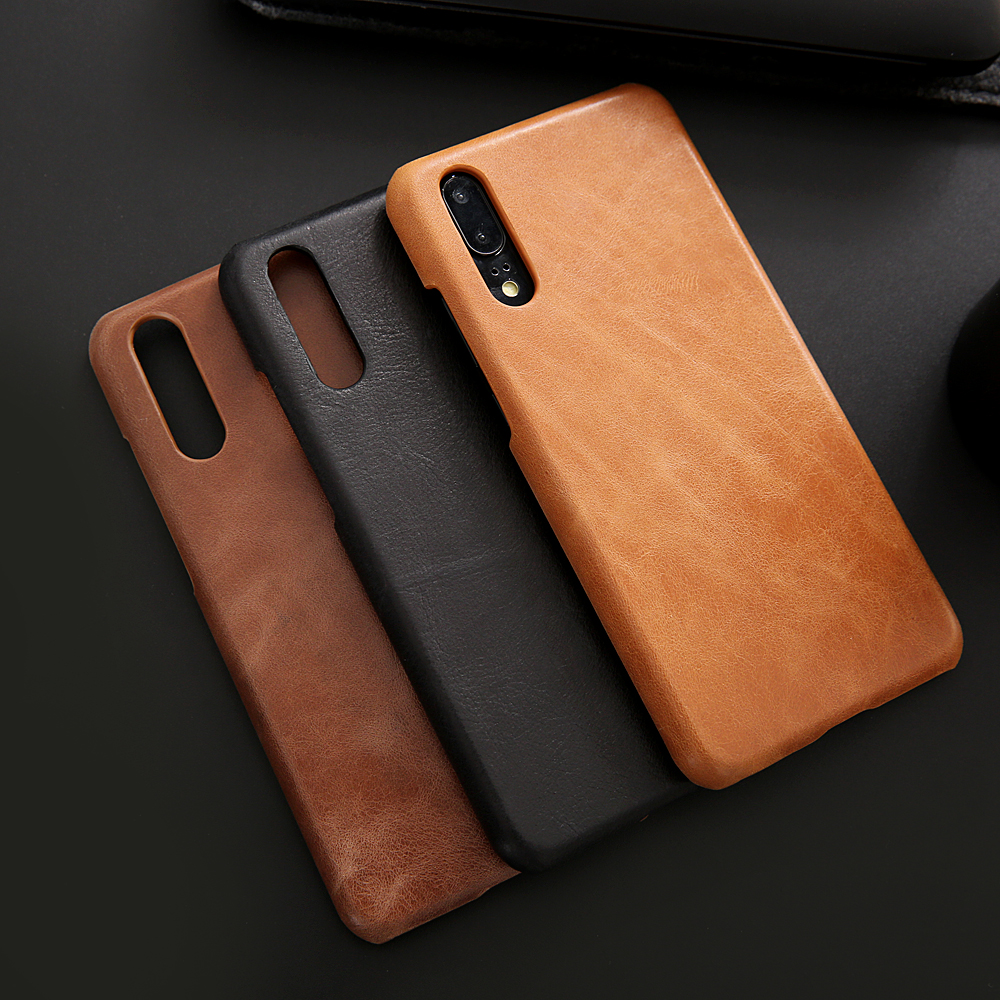 Case Huawei P20 Pro #เคสฝาหลังหุ้มหนังแท้ Retro Genuine Leather Coated Hard PC Case