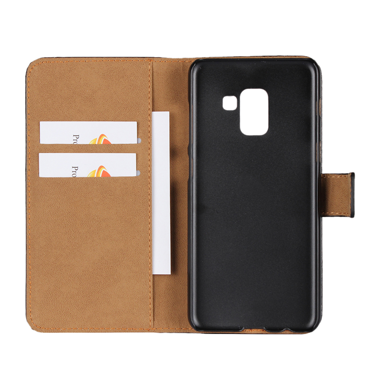 เคส Samsung Galaxy A8+ (2018) #เคสฝาพับหนังแยกแบบกระเป๋าสตางค์แถบปิดแม่เหล็ก สีดำ