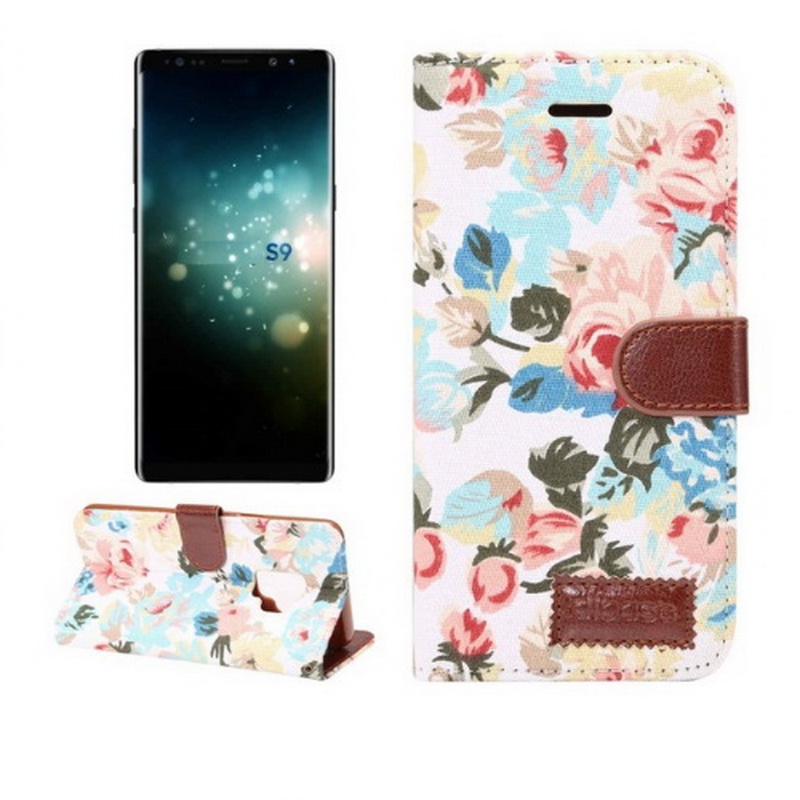 เคส Samsung Galaxy S9 Plus G965 #เคสฝาพับผิวผ้าลายดอกไม้สวยงามทันสมัย