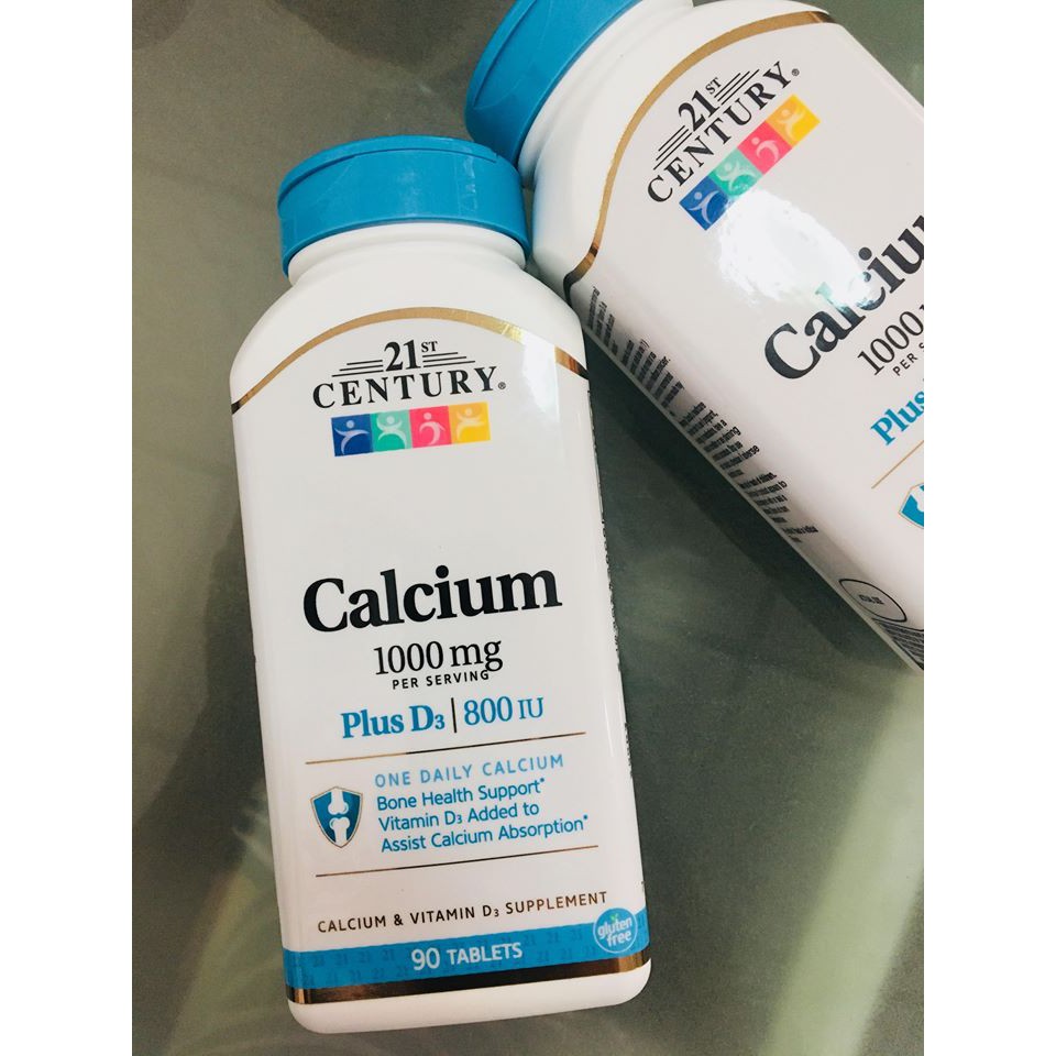 (21st Century®) Calcium 1000mg + D3:800iu 90 Tablets แคลเซี่ยม วิตามินดี 3