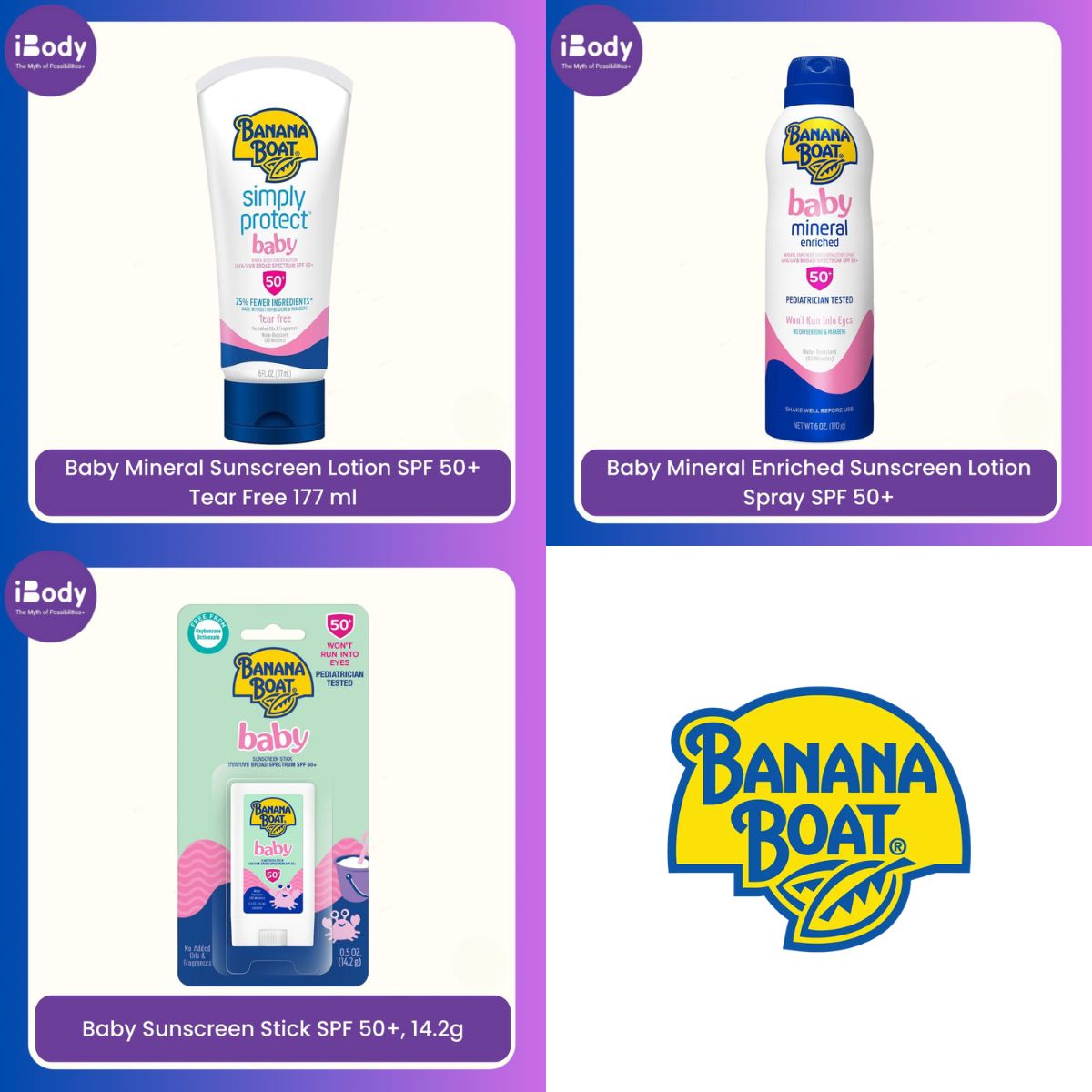 Banana Boat® Baby Mineral Enriched Sunscreen Lotion Spray Stick SPF 50+ ผลิตภัณฑ์กันแดดสำหรับเด็ก
