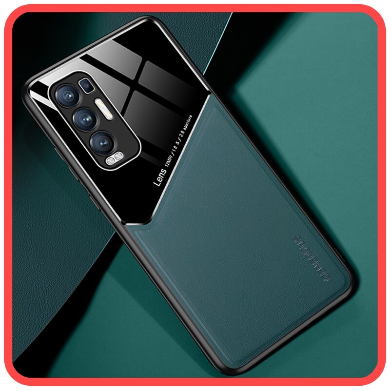 เคส OPPO Reno 6Z 5G #เคสฝาหลังไฮบริด PU +TPU + glass สีทูโทน Shockproof Leather Mirror Glass Silicone Phone Back Cover