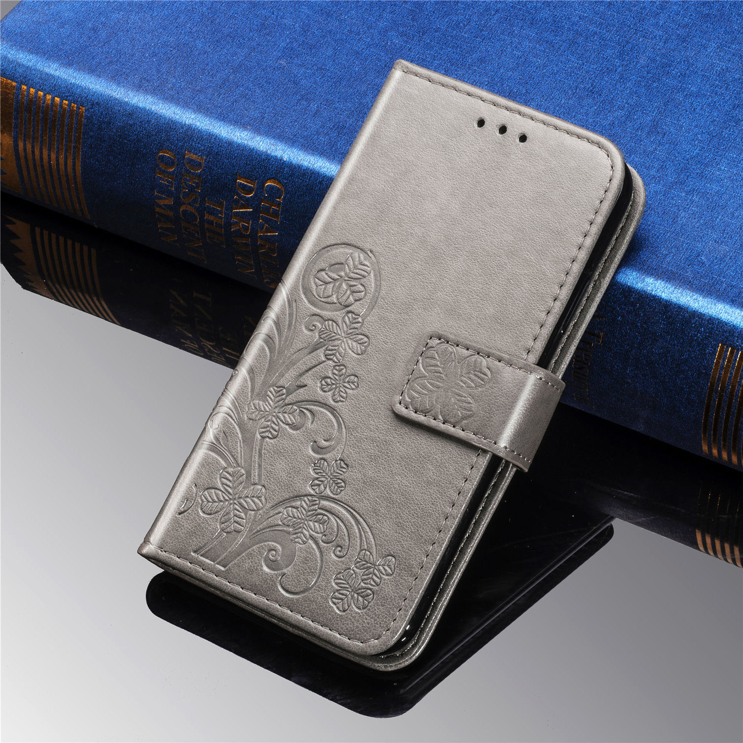 Case Vivo Y76 5G#เคสแบบฝาพับมีช่องใส่บัตร Imprint Clover Pattern Leather Wallet