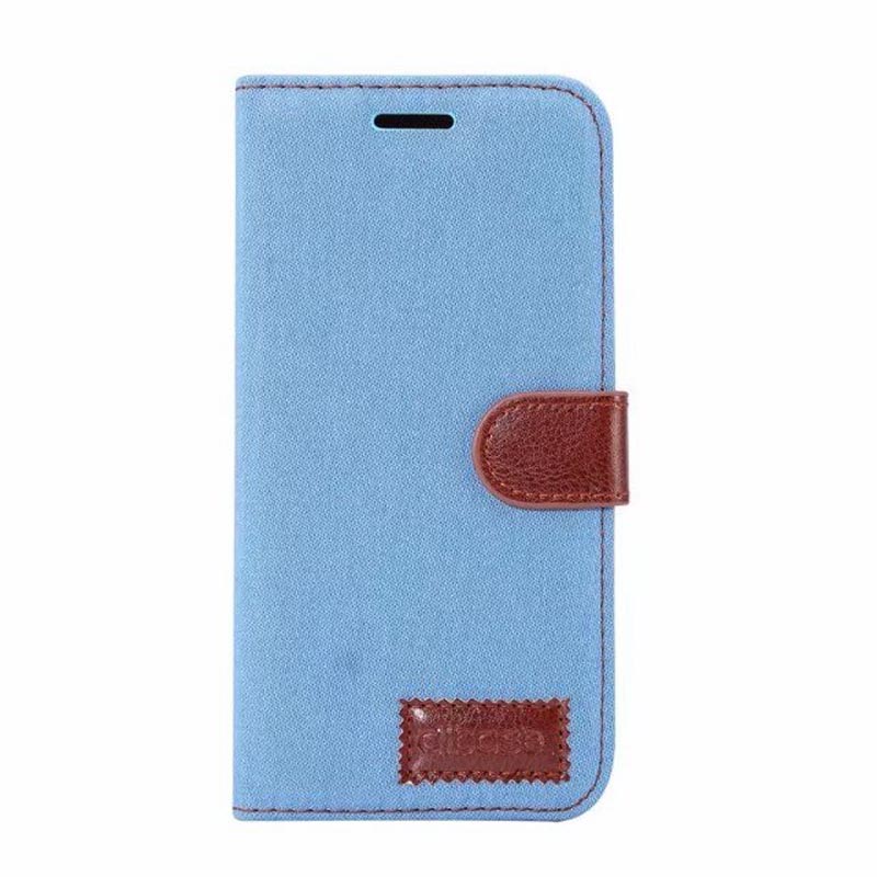 เคส Samsung Galaxy A8+ 2018 #เคสฝาพับหนัง PU แบบกระเป๋าสตางค์ผิวยีนส์พับตั้งได้สวยงามทันสมัย