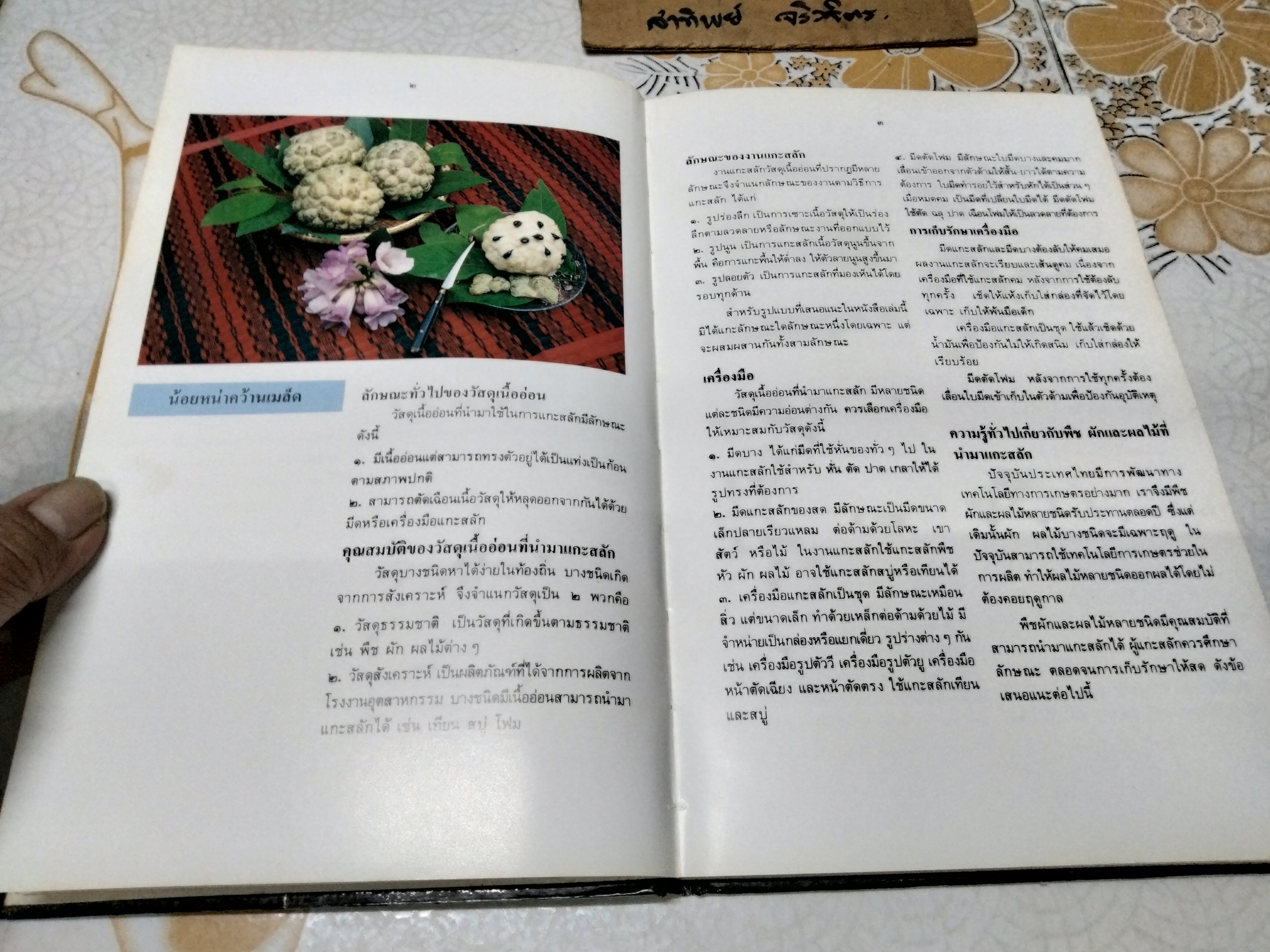 ศิลปะการแกะสลักวัสดุเนื้ออ่อน โดย เย็นจิตร วงษาลังการ พิมพ์ครั้งแรก พ.ศ 2531