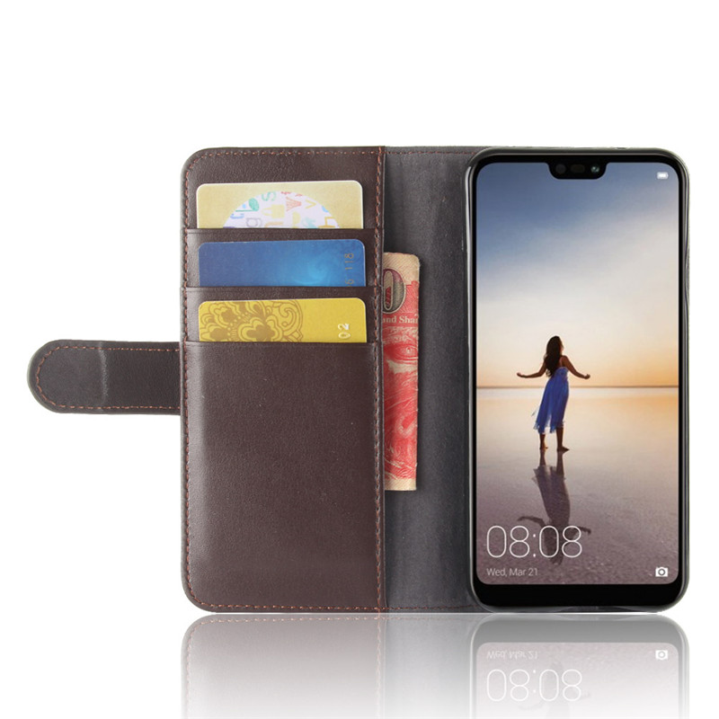 เคส Huawei P20 Lite (Nova 3e) #เคสฝาพับสไตล์กระเป๋าสตางค์รูปแบบหนังแท้แยกมีช่องเสียบบัตรคุณภาพดี