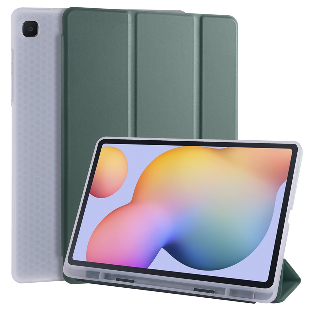 Case Samsung Galaxy Tab S6 Lite 10.4 SM-P610 P615 P617 #เคสฝาพับหนัง PU แบบ 3 พับมีช่องเก็บปากกา Soft TPU Tri-fold Stand Leather Smart Tablet
