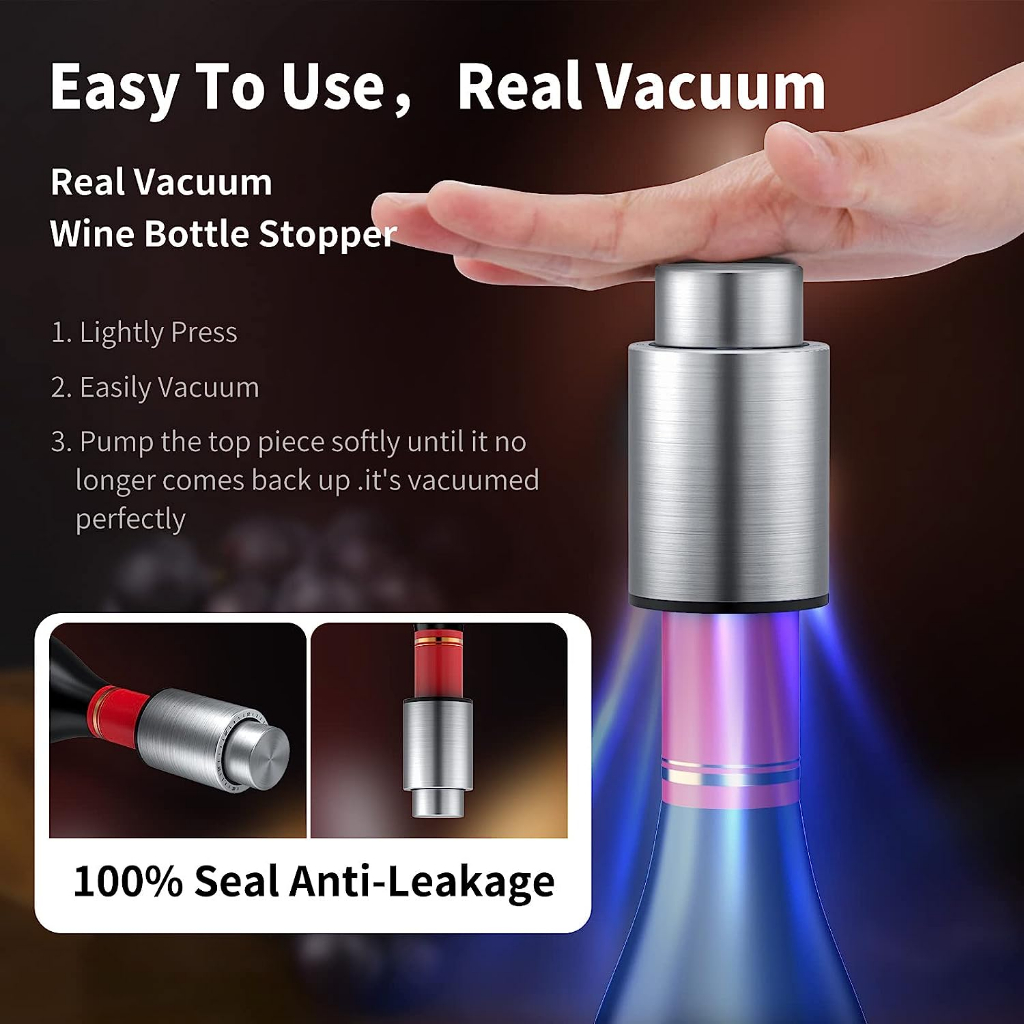 (Hanlomele) Wine Bottle Stoppers Stainless Steel Wine Savers 2 Pack จุกขวดไวน์ จุกไวน์สูญญากาศ ที่เก็บไวน์สแตนเลส