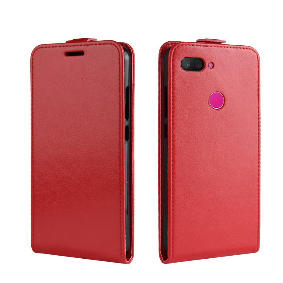 Case Xiaomi Mi 8 Lite #เคสฝาพับหนัง PU Crazy Horse แนวตั้ง พร้อมช่องเสียบการ์ด