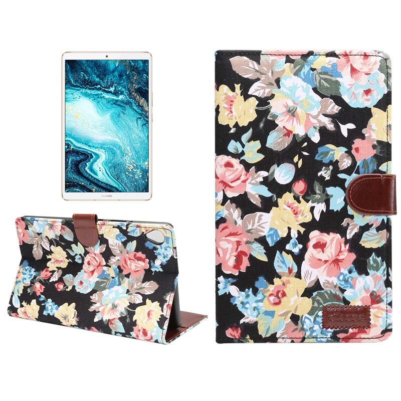 เคส Huawei MediaPad M6 8.4 แบบกระเป๋าสตางค์หนัง PU ผิวผ้าลายดอกไม้ Flower Cloth Skin PU Leather Wallet