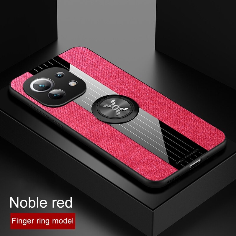 เคส Xiaomi Mi 11 Lite #เคสฝาหลังเคลือบผ้าเนื้อมีแหวนสวมนิ้ว TPU ไฮบริด+อะคริลิ + แหวนโลหะ