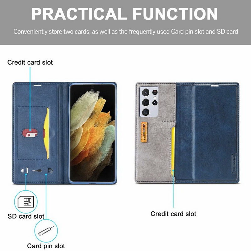 เคส Samsung Galaxy S21 Ultra #เคสฝาพับหนัง PU สไตล์กระเป๋าสตางค์พร้อมช่องใส่การ์ด Fashion Retro Card Slot Wallet Flip Cover PU Leather Phone Case