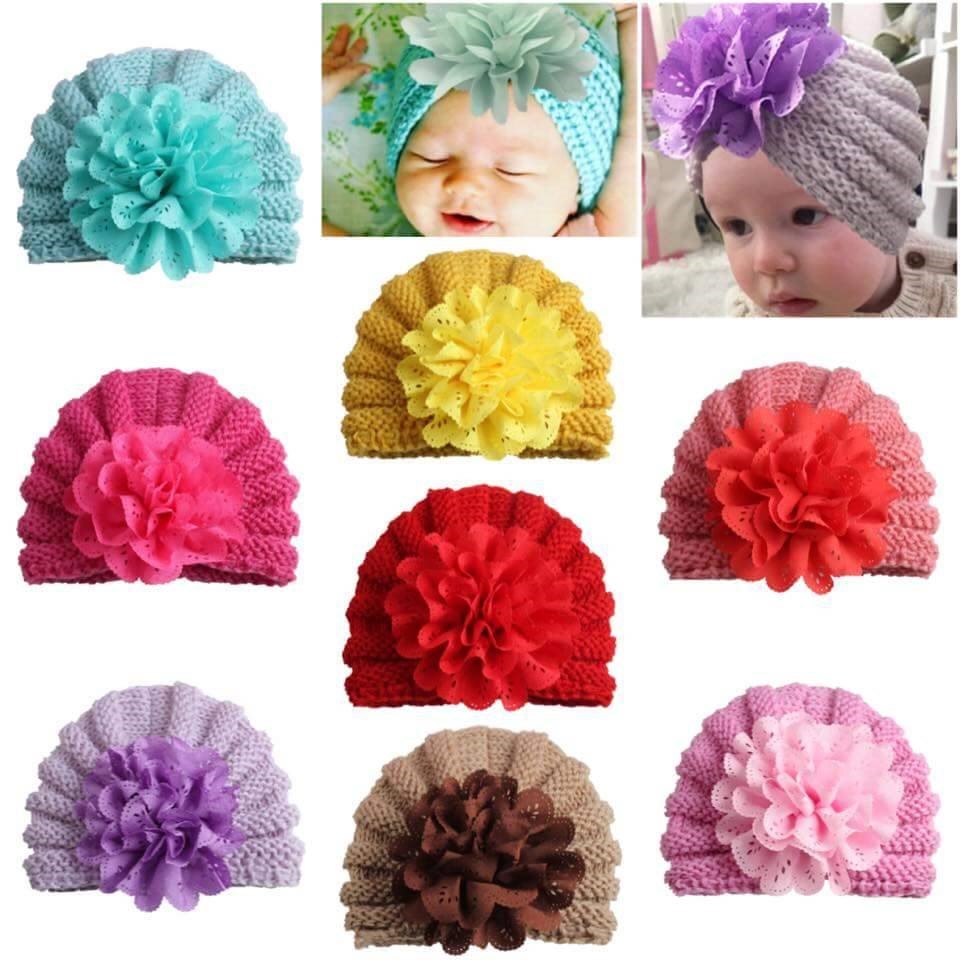 หมวกไหมพรมเด็กน้อย ดอกใหญ่ไฮโซ